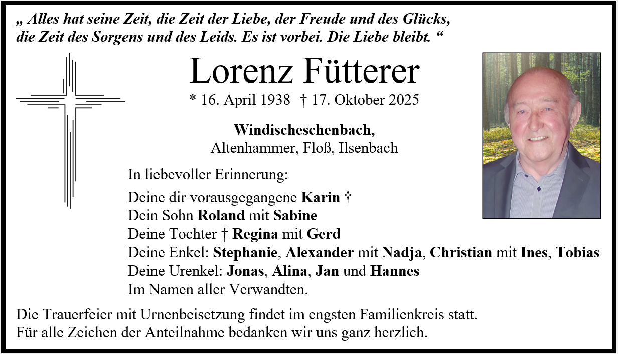 Traueranzeige Lorenz Fütterer, Windischeschenbach