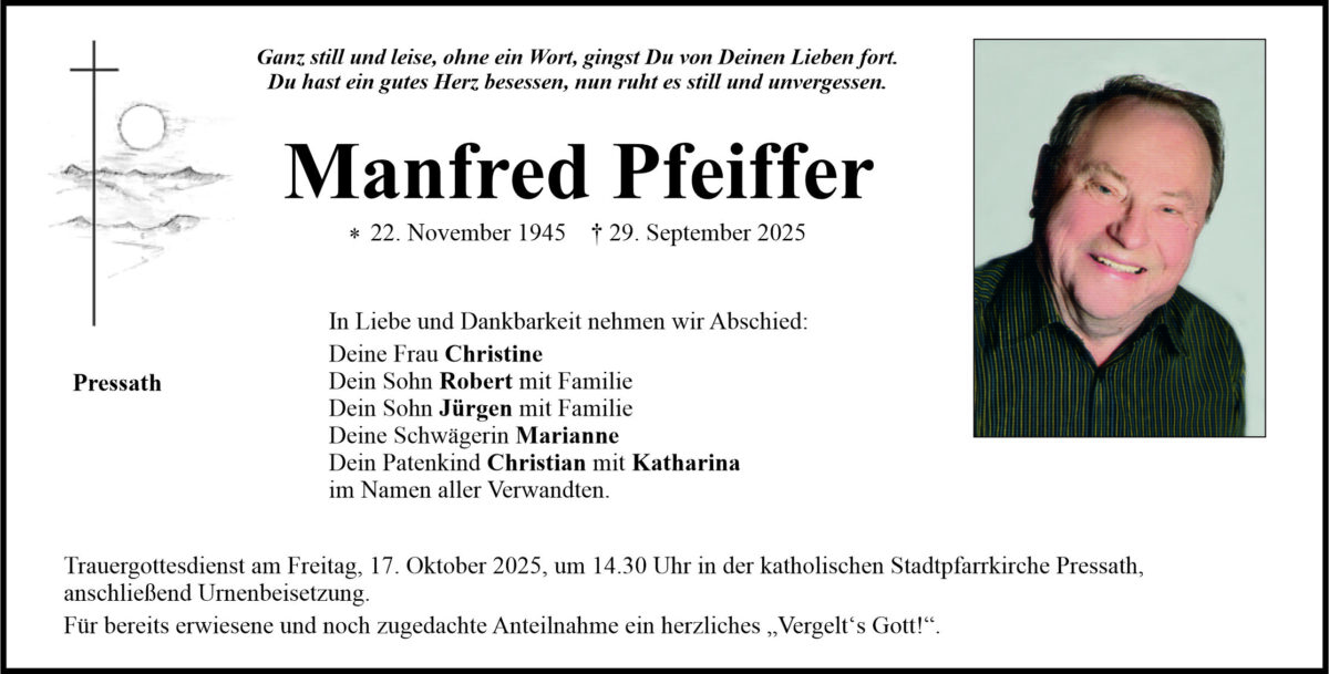 Traueranzeige Manfred Pfeiffer, Pressath