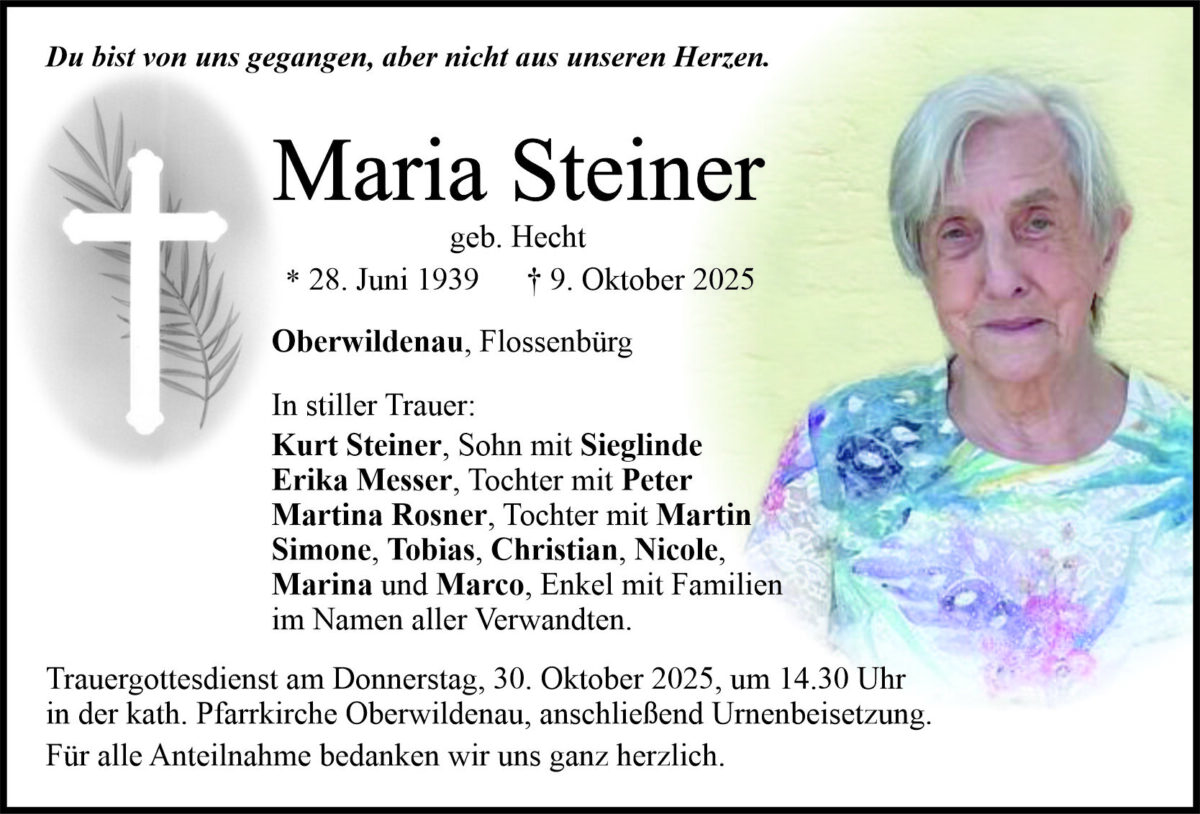 Traueranzeige Maria Steiner, Oberwildenau