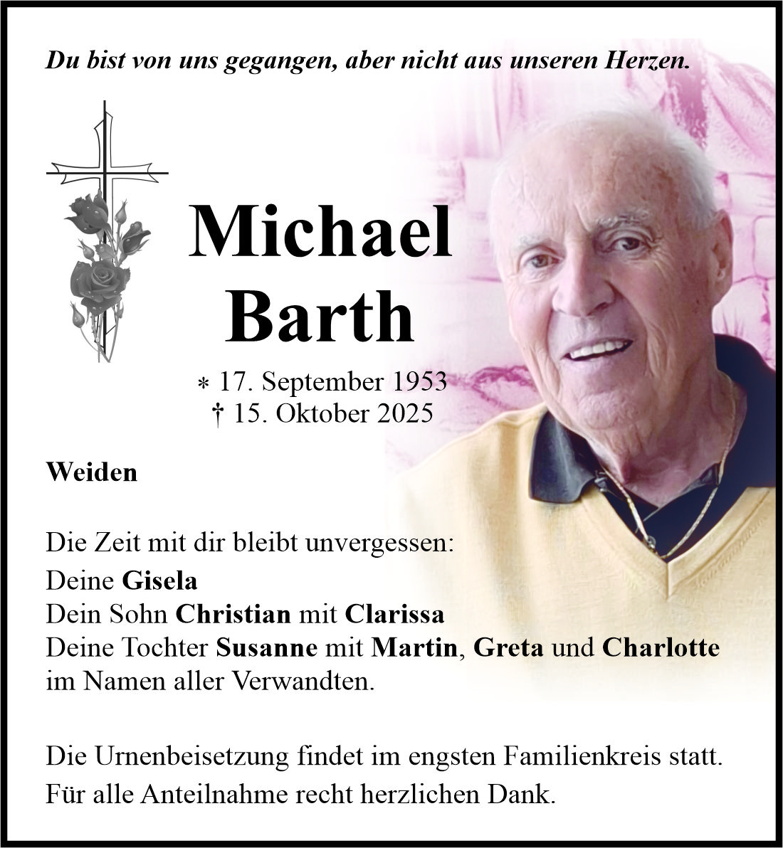 Traueranzeige Michael Barth, Weiden