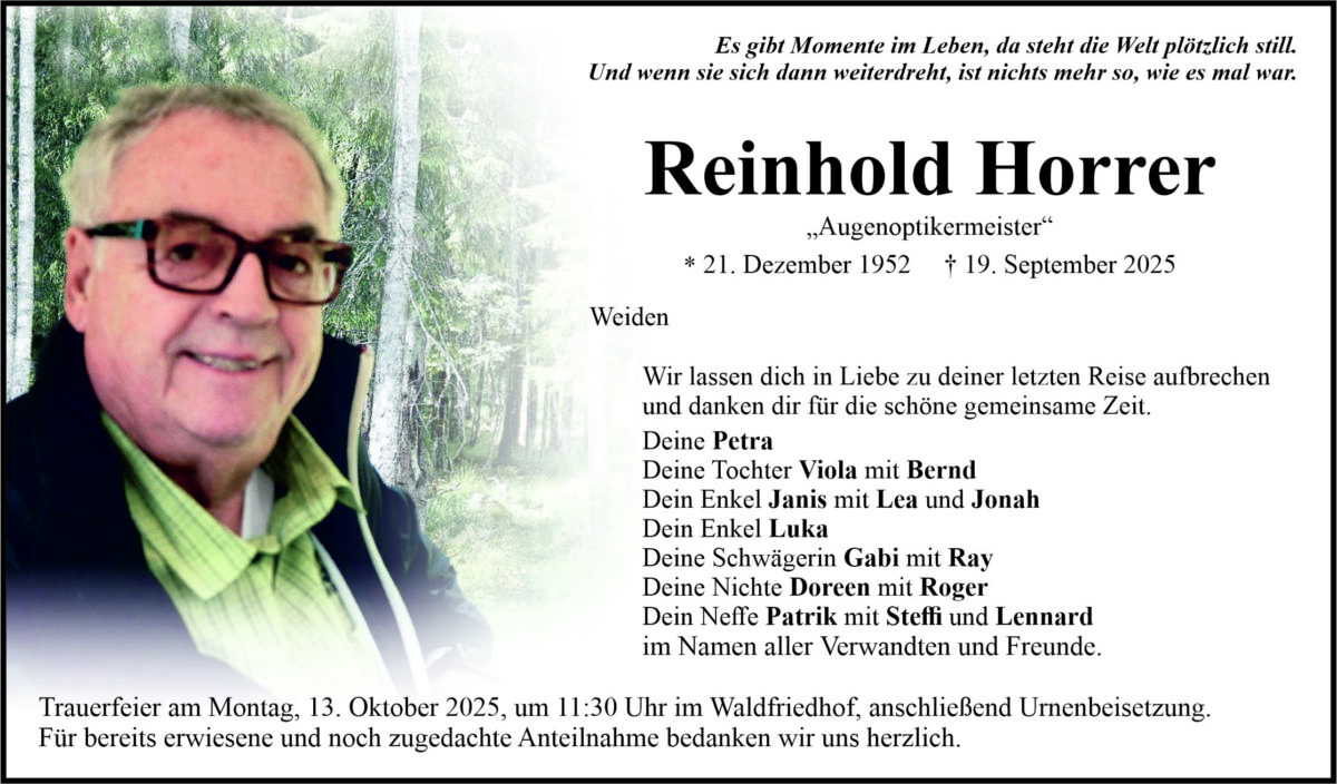 Traueranzeige Reinhold Horrer, Weiden