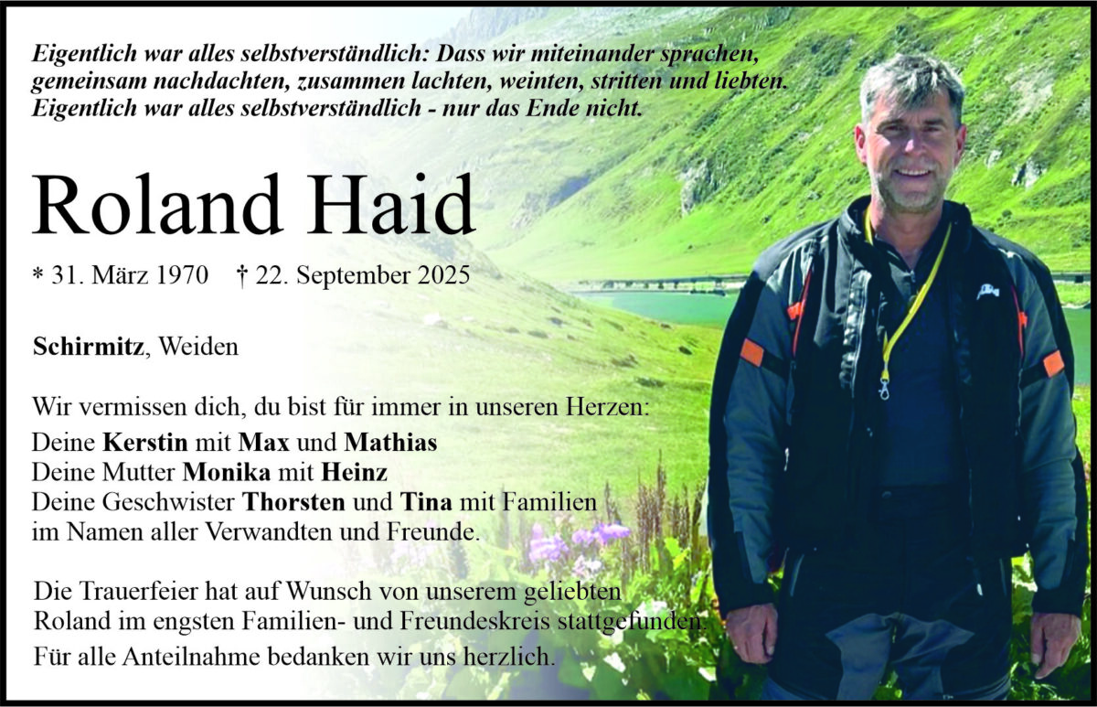Traueranzeige Roland Haid, Schirmitz