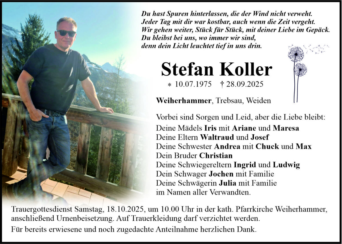 Traueranzeige Stefan Koller, Weiherhammer
