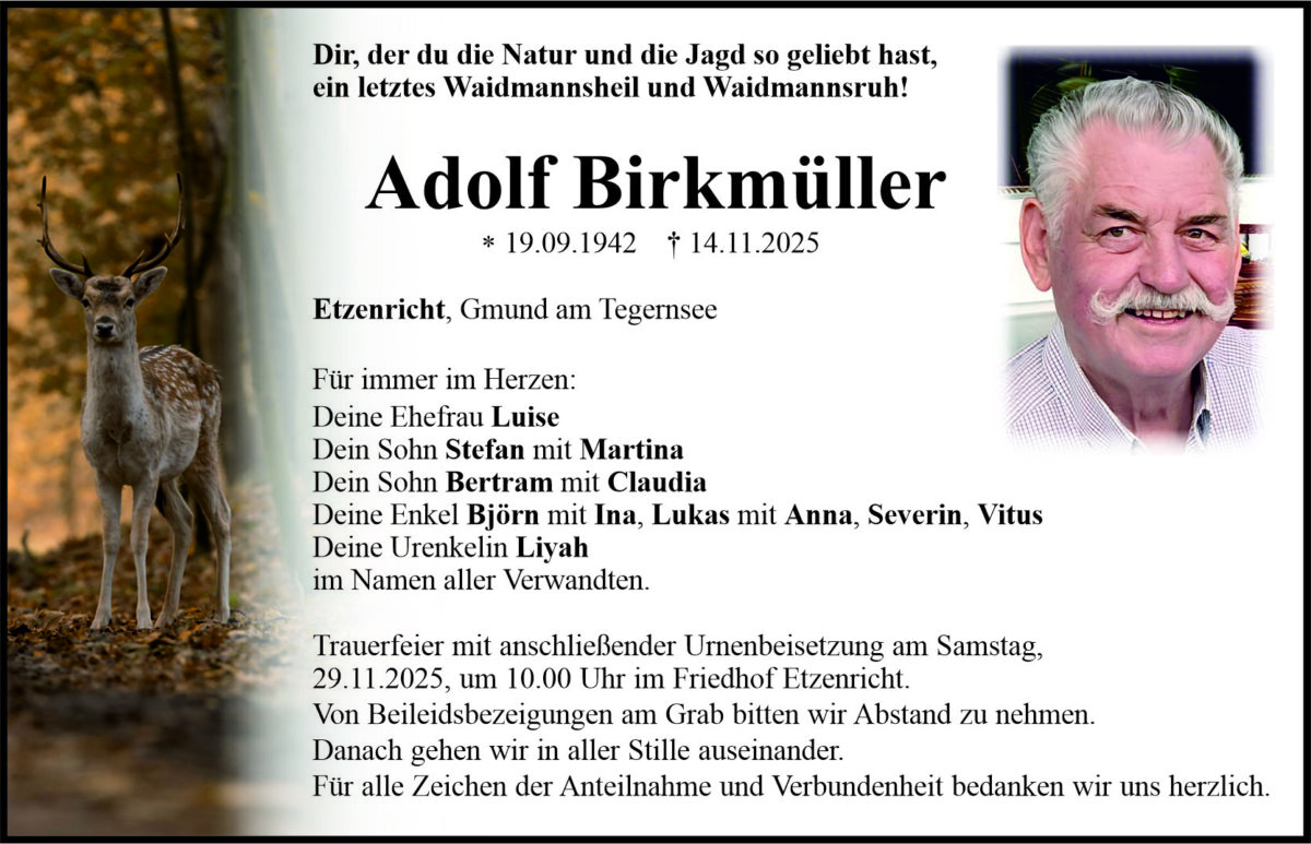 Traueranzeige Adolf Birkmüller, Etzenricht