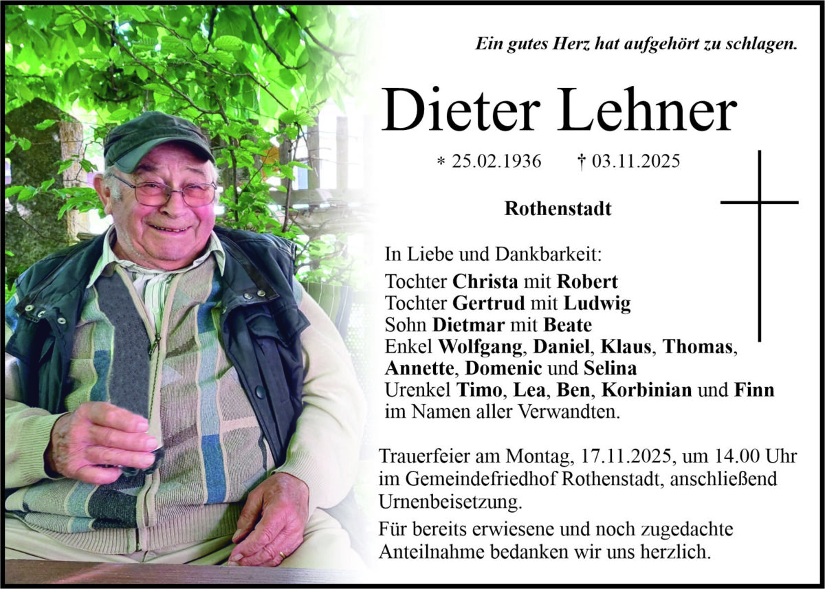 Traueranzeige Dieter Lehner, Rothenstadt