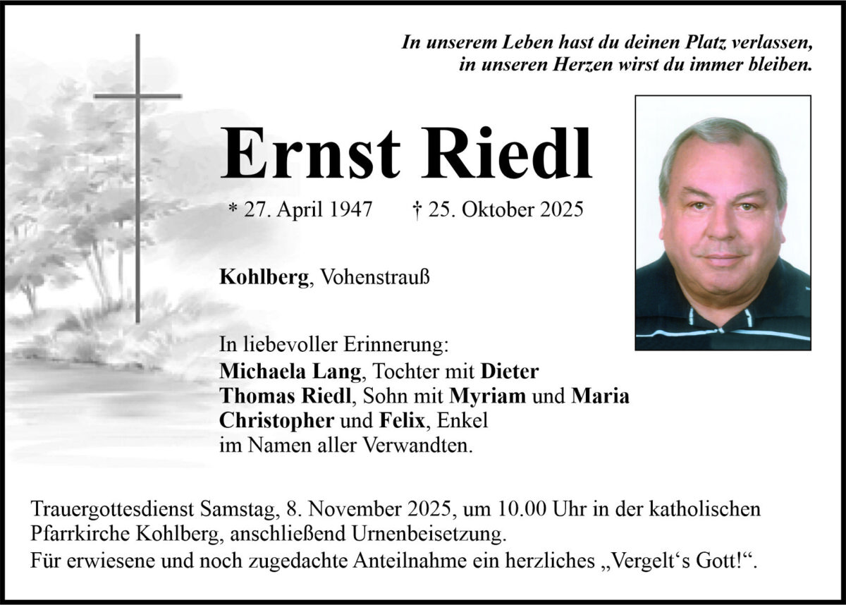 Traueranzeige Ernst Riedl, Kohlberg