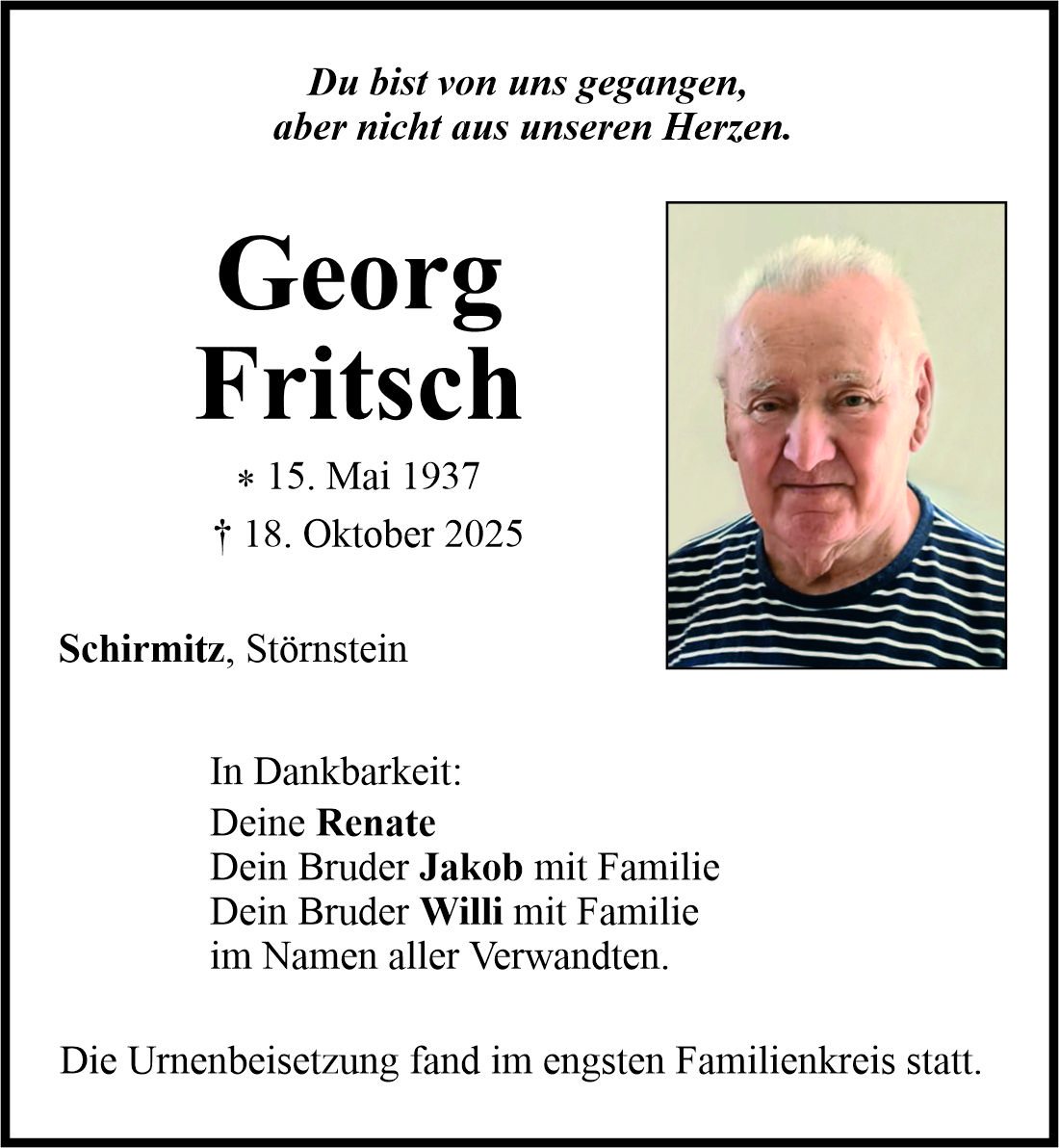 Traueranzeige Georg Fritsch, Schirmitz