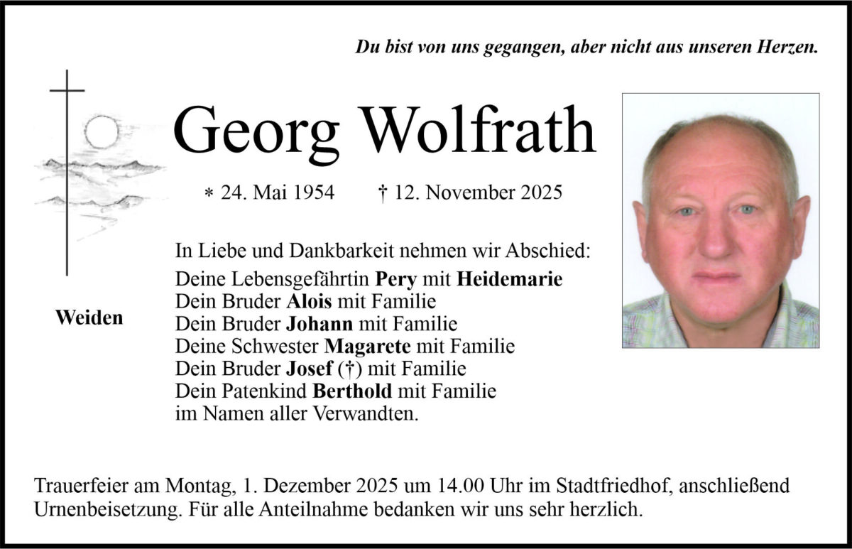Traueranzeige Georg Wolfrath, Weiden