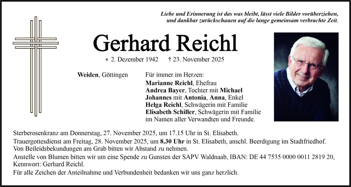 Traueranzeige Gerhard Reichl, Weiden