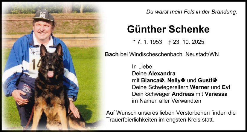 Traueranzeige Günther Schenke, Bach