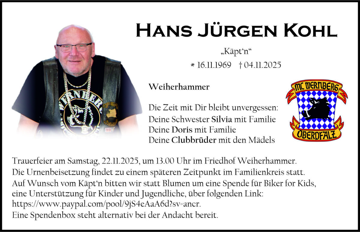 Traueranzeige Hans Jürgen Kohl, Weiherhammer
