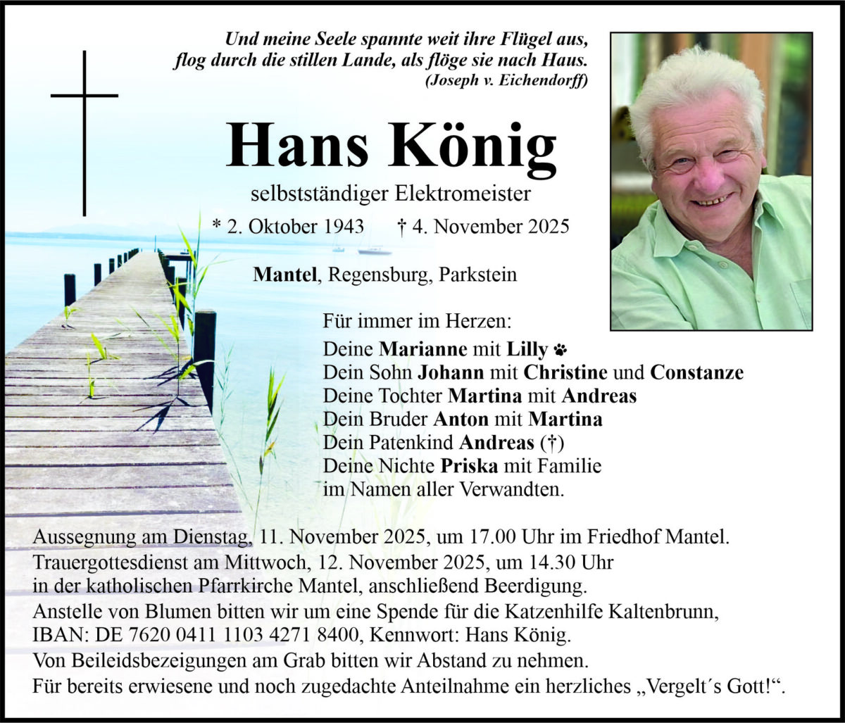 Traueranzeige Hans König, Mantel