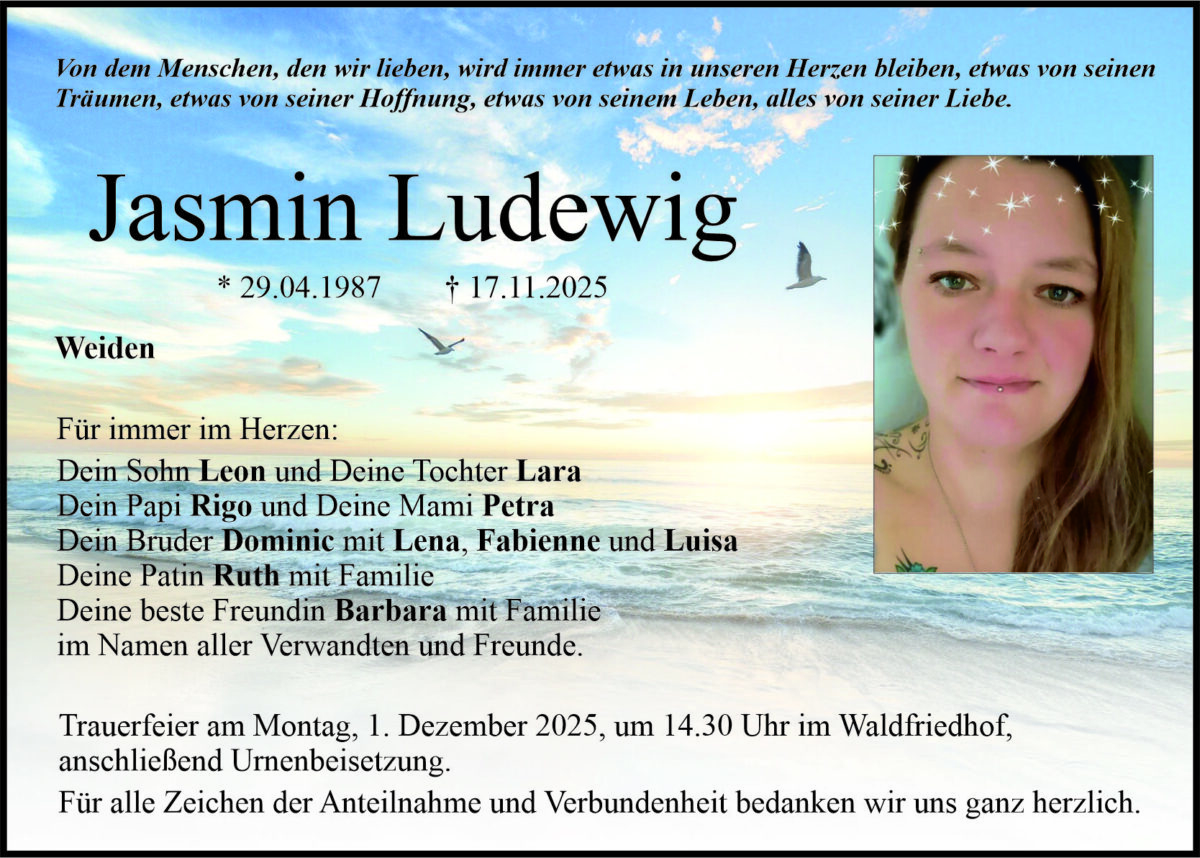 Traueranzeige Jasmin Ludewig, Weiden
