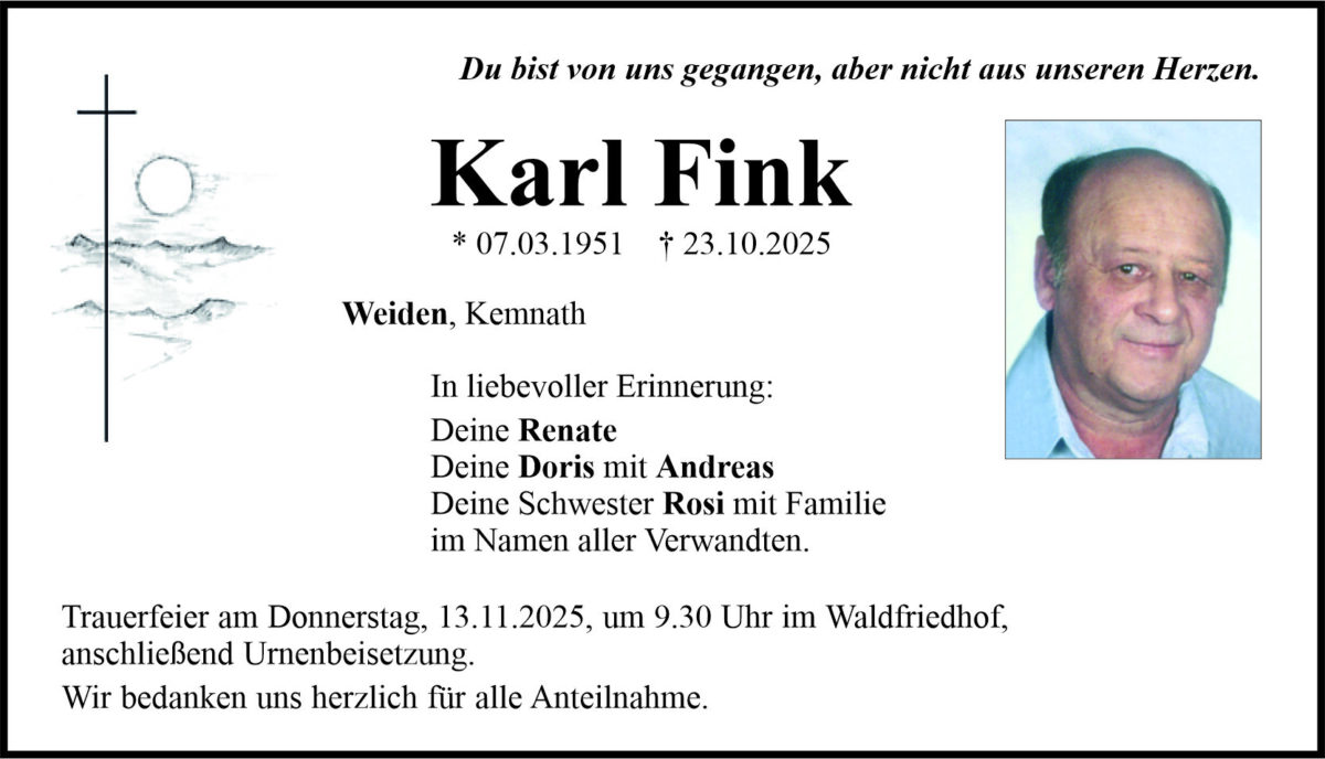 Traueranzeige Karl Fink, Weiden