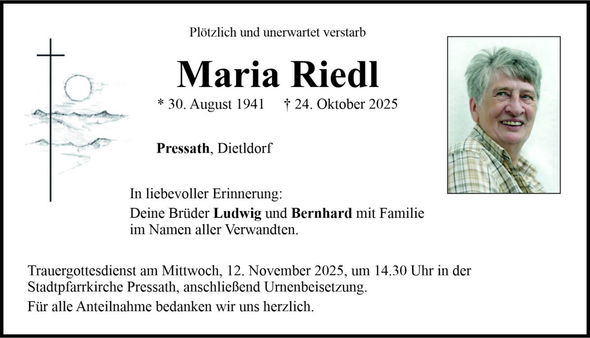 Traueranzeige Maria Riedl, Pressath