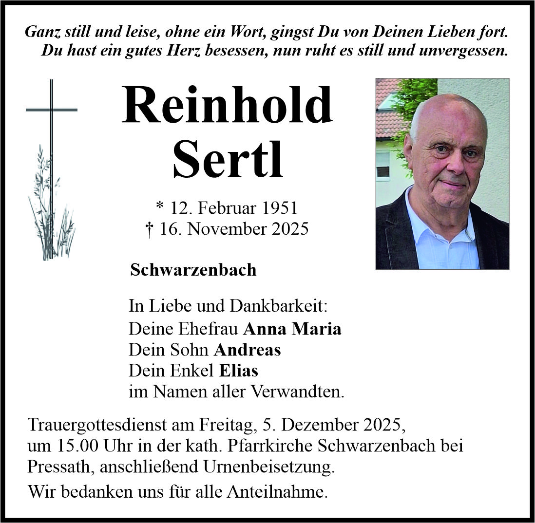 Traueranzeige Reinhold Sertl, Schwarzenbach