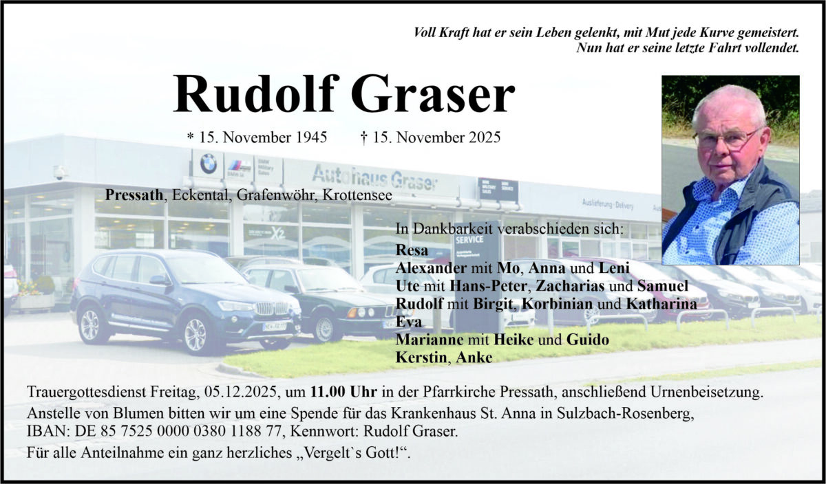 Traueranzeige Rudolf Graser, Pressath