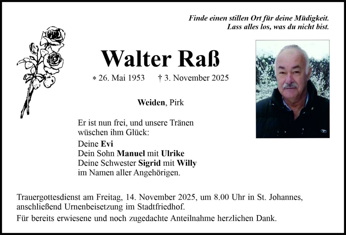 Traueranzeige Walter Raß, Weiden