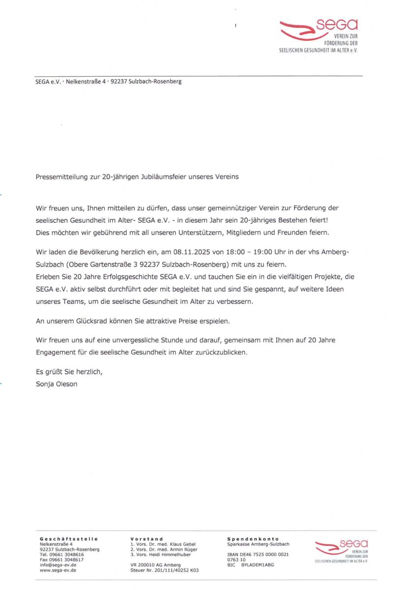 Jubiläum 20 Jahre SEGA e.V.