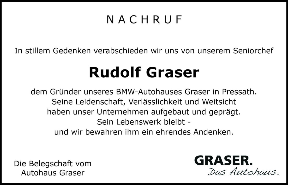 Nachruf Rudolf Graser, Pressath