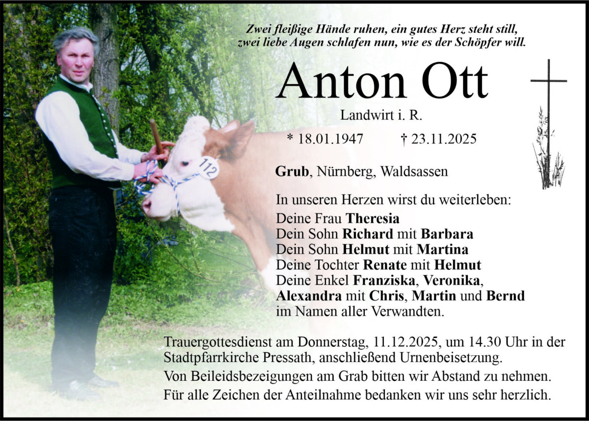 Traueranzeige Anton Ott, Grub