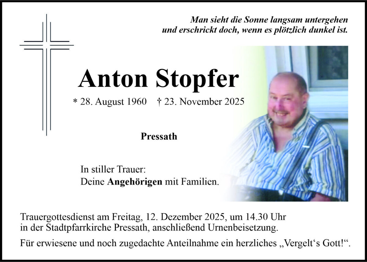 Traueranzeige Anton Stopfer, Pressath