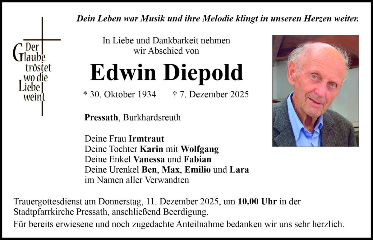 Traueranzeige Edwin Diepold, Pressath