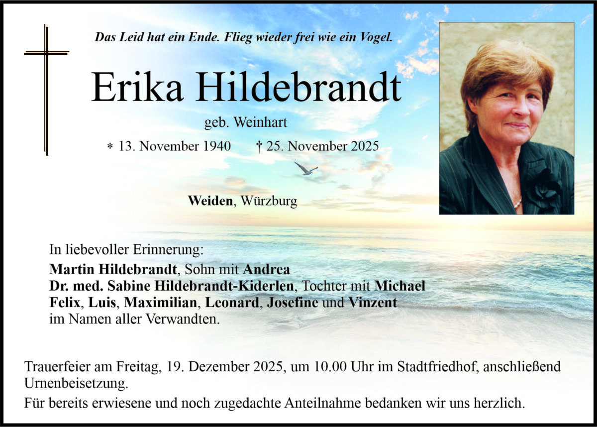 Traueranzeige Erika Hildebrandt, Weiden