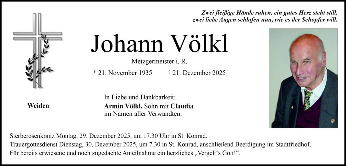 Traueranzeige Johann Völkl, Weiden