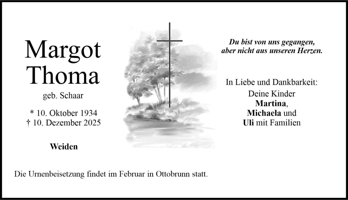 Traueranzeige Margot Thoma, Weiden