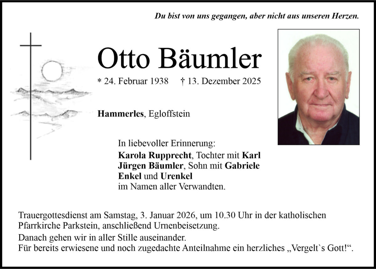 Traueranzeige Otto Bäumler, Hammerles