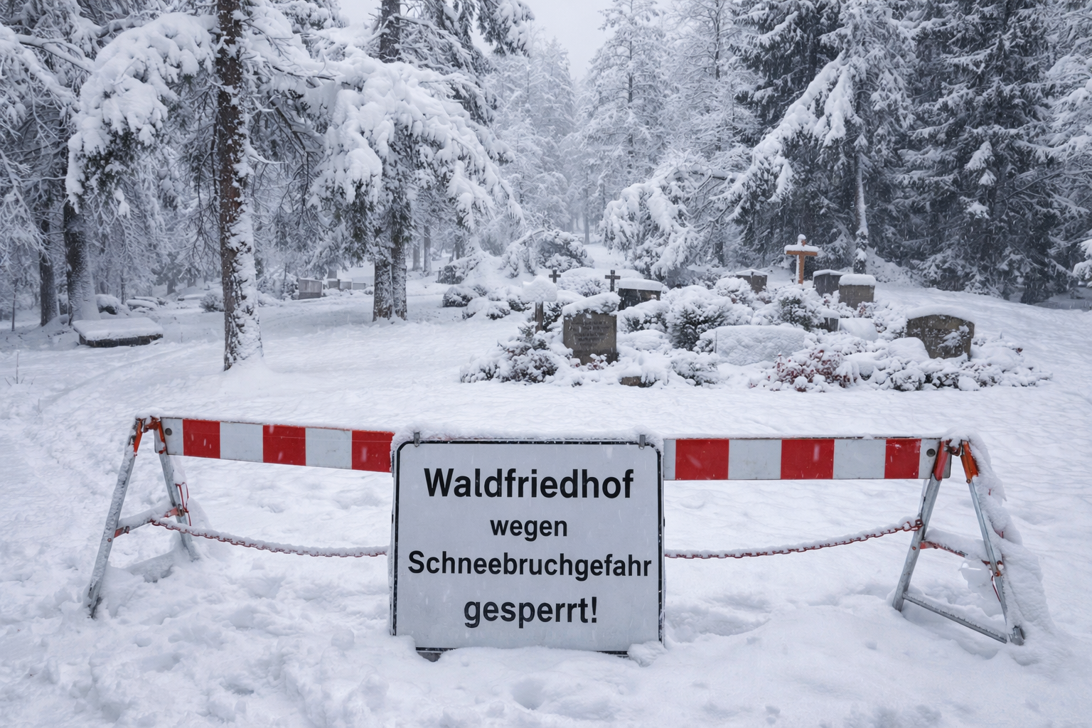 Sperrung des Waldfriedhofs in Amberg wegen Schneebruchgefahr