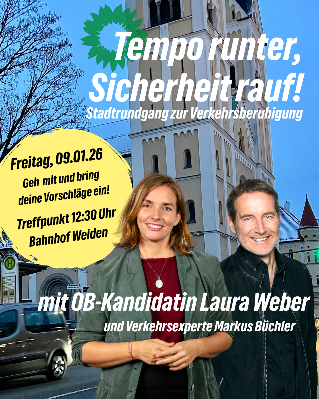 Tempo runter, Sicherheit rauf - Stadtrundgang mit OB-Kandidatin Laura Weber