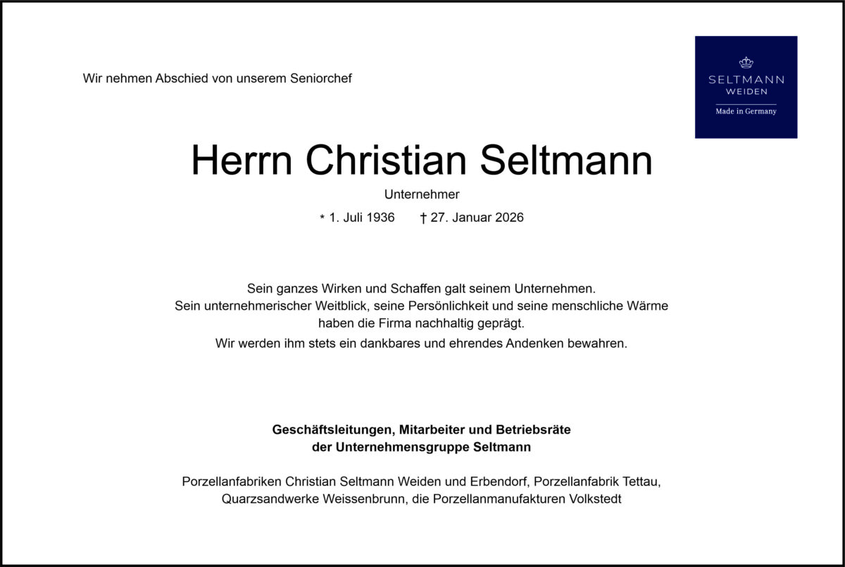 Nachruf Christian Seltmann, Weiden