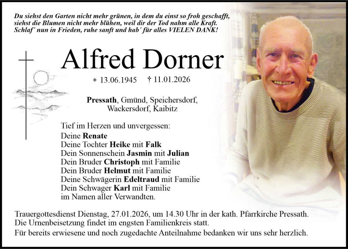Traueranzeige Alfred Dorner, Pressath