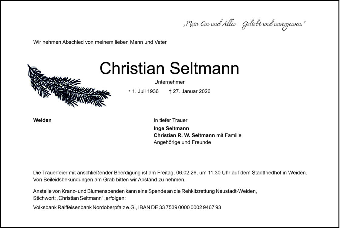 Traueranzeige Christian Seltmann, Weiden