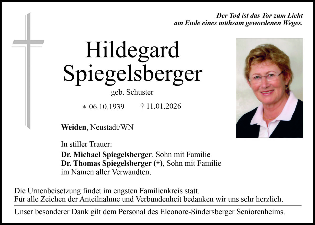 Traueranzeige Christine Haas, Weiden