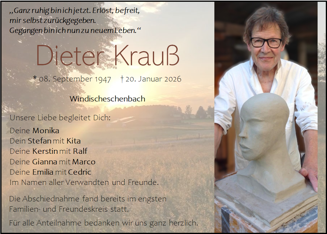 Traueranzeige Dieter Krauß, Windischeschenbach