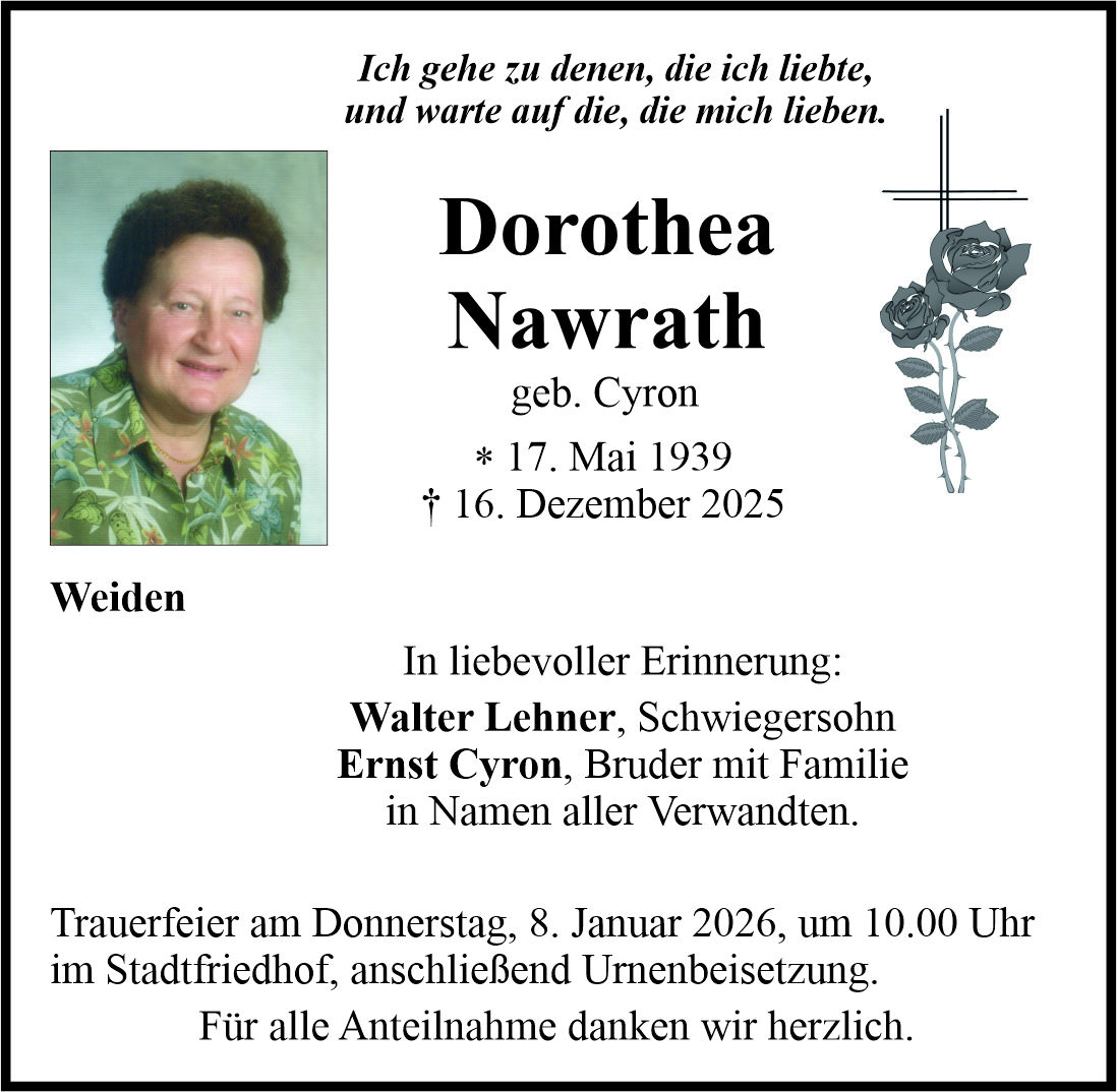 Traueranzeige Dorothea Nawrath, Weiden