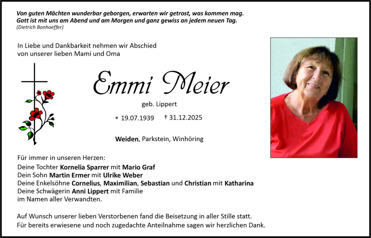 Traueranzeige Emmi Meier, Weiden