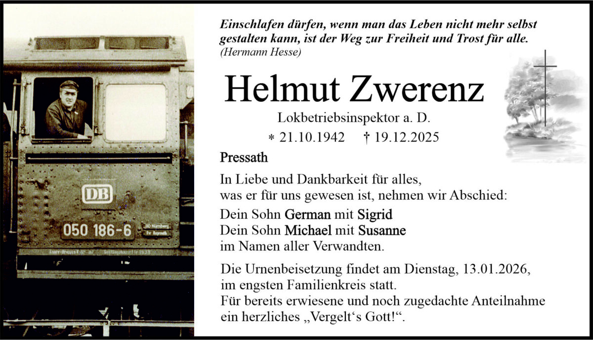 Traueranzeige Helmut Zwerenz, Pressath