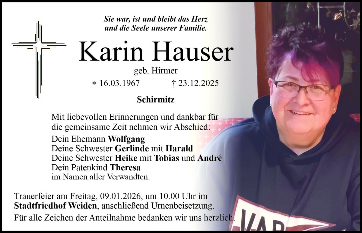Traueranzeige Karin Hauser, Schirmitz