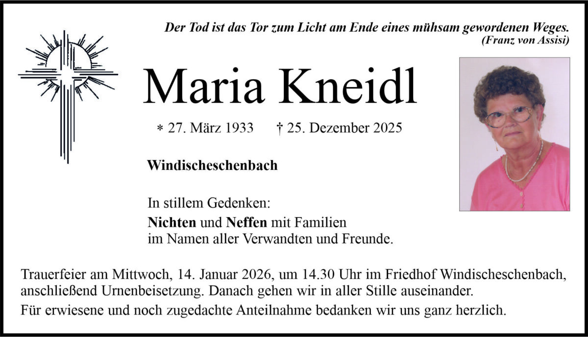 Traueranzeige Maria Kneidl, Windischeschenbach