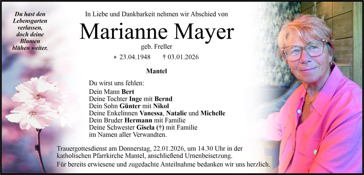 Traueranzeige Marianne Mayer, Mantel