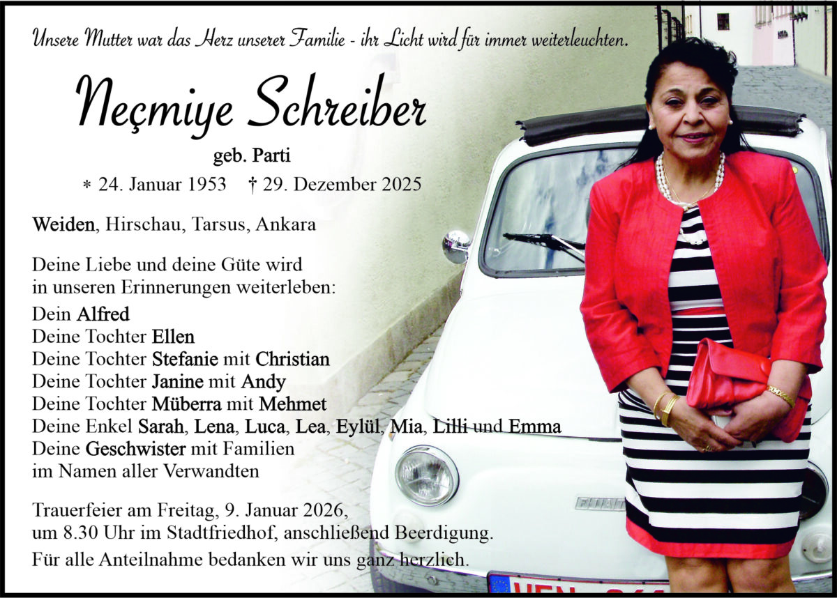 Traueranzeige Neçmiye Schreiber, Weiden