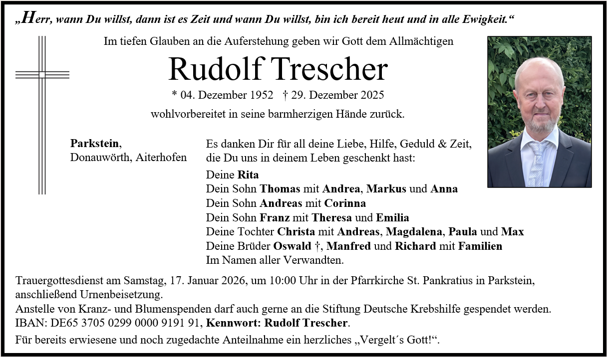 Traueranzeige Rudolf Trescher, Parkstein