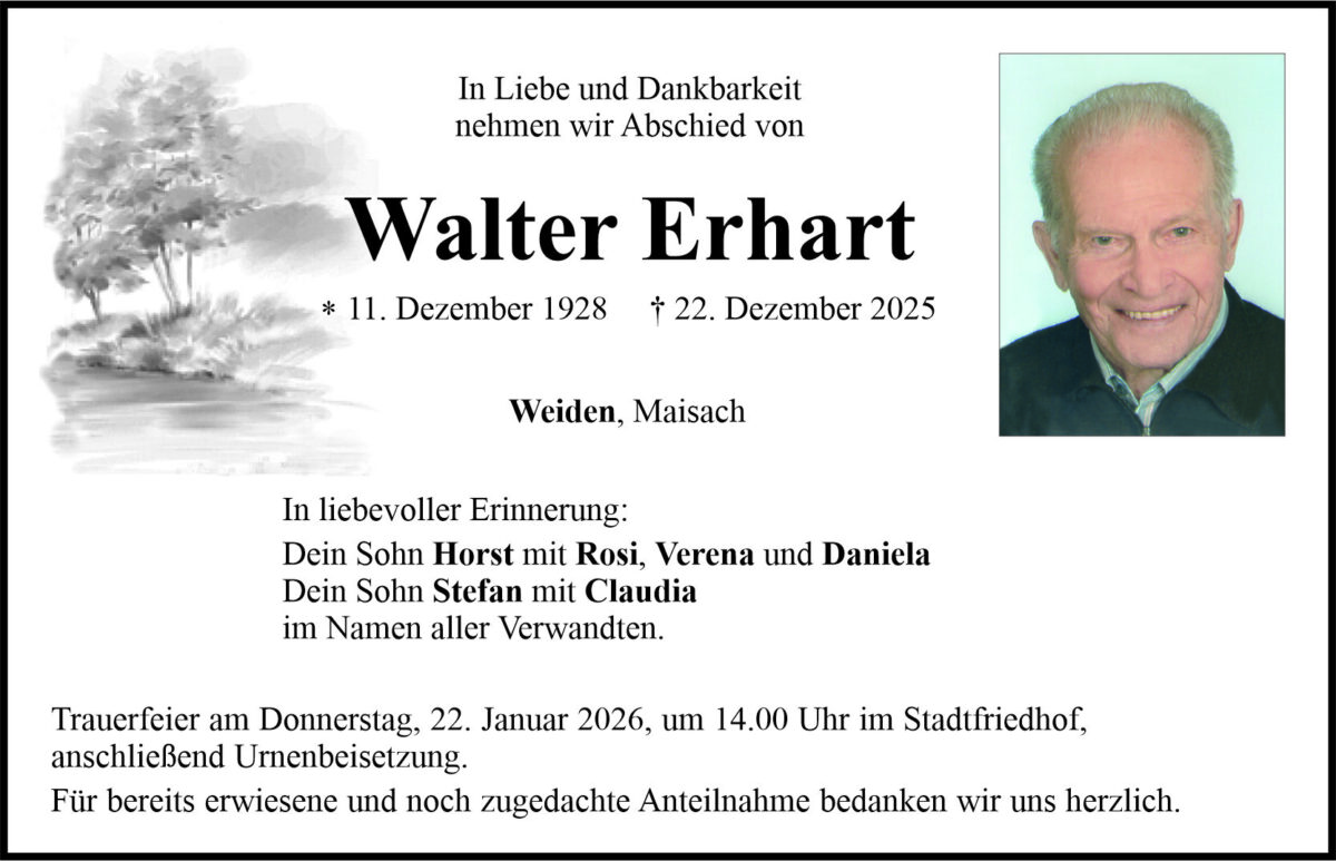 Traueranzeige Walter Erhart, Weiden