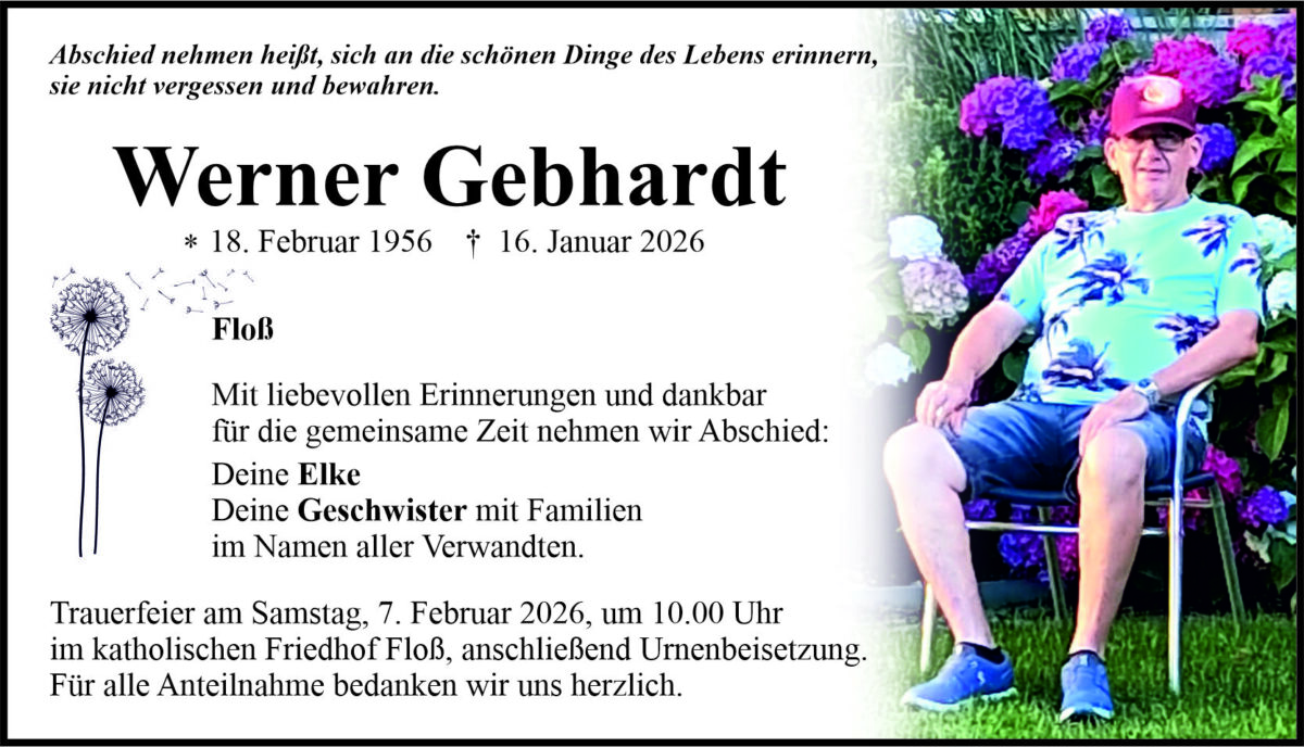 Traueranzeige Werner Gebhardt, Floß