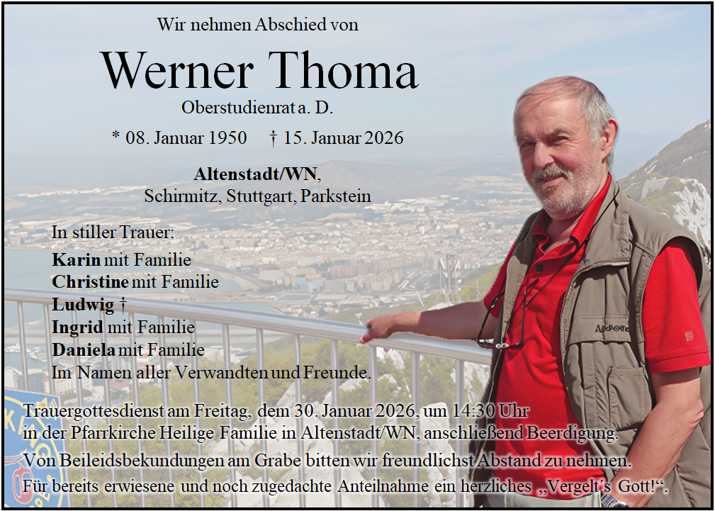 Traueranzeige Werner Thoma, Altenstadt/WN