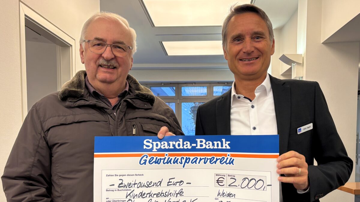 Sparda-Bank spendet 2.000 Euro in Weiden an Kinderkrebshilfe Oberpfalz Nord